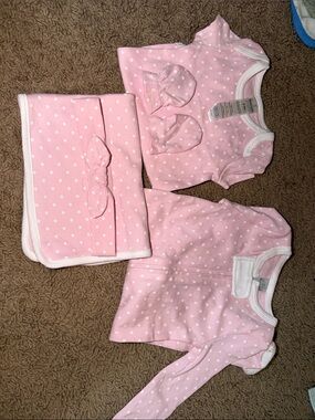 Pink Polka Dot Baby Matching Set - 3 Piece